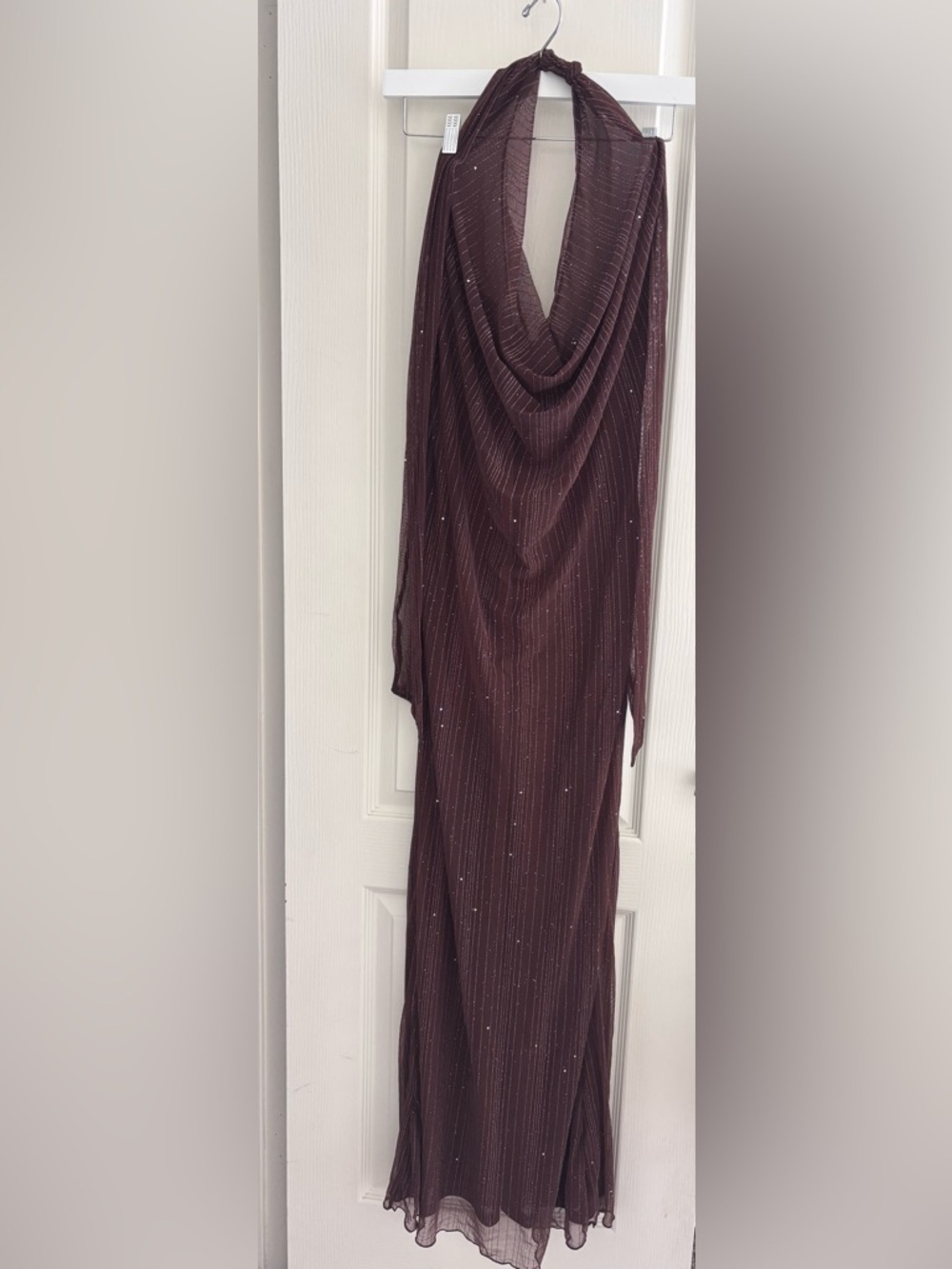 Peppermayo Chocolate Brown Beaded Backless Halter Gown - Picture 4 of 5